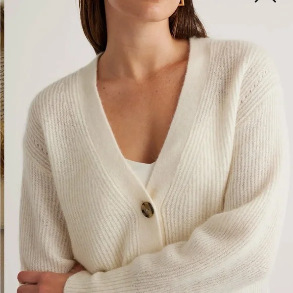 Quince Baby Alpaca Wool Cropped Ivory Cardigan Sweater - Picture 2 of 3